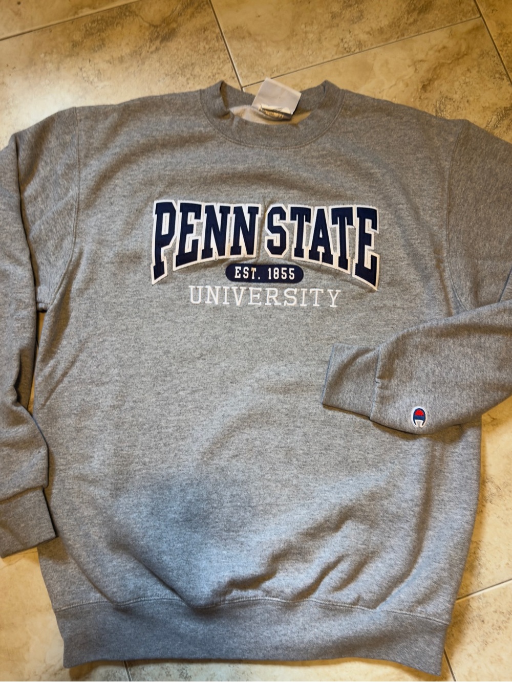 Champion Gray Penn State Crewneck Sweatshirt with Navy Graphic